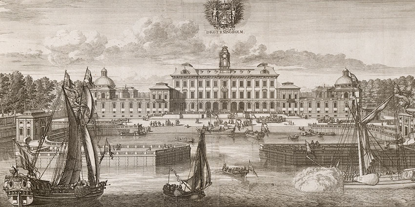 Teckning av Drottningholms slott, från slutet av 1600-talet